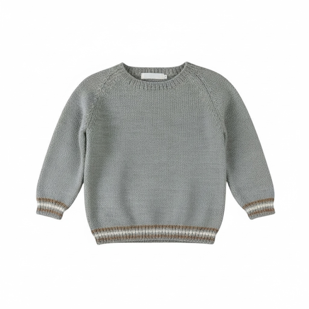 Grey Sweater with Brown & White edging