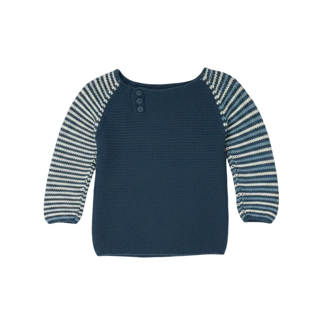 Blue cardigan with White & Blue Stripes