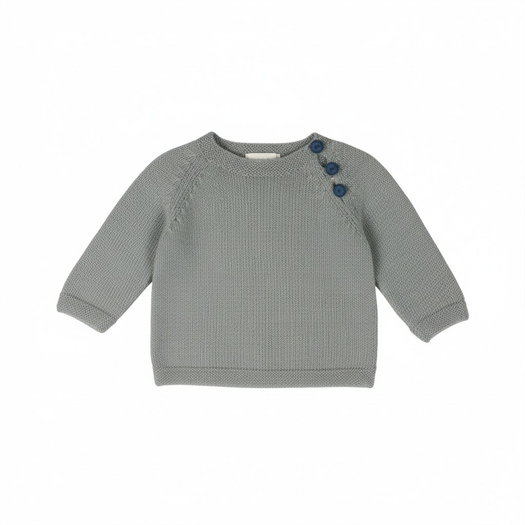 Grey Cardigan with Blue Bottons