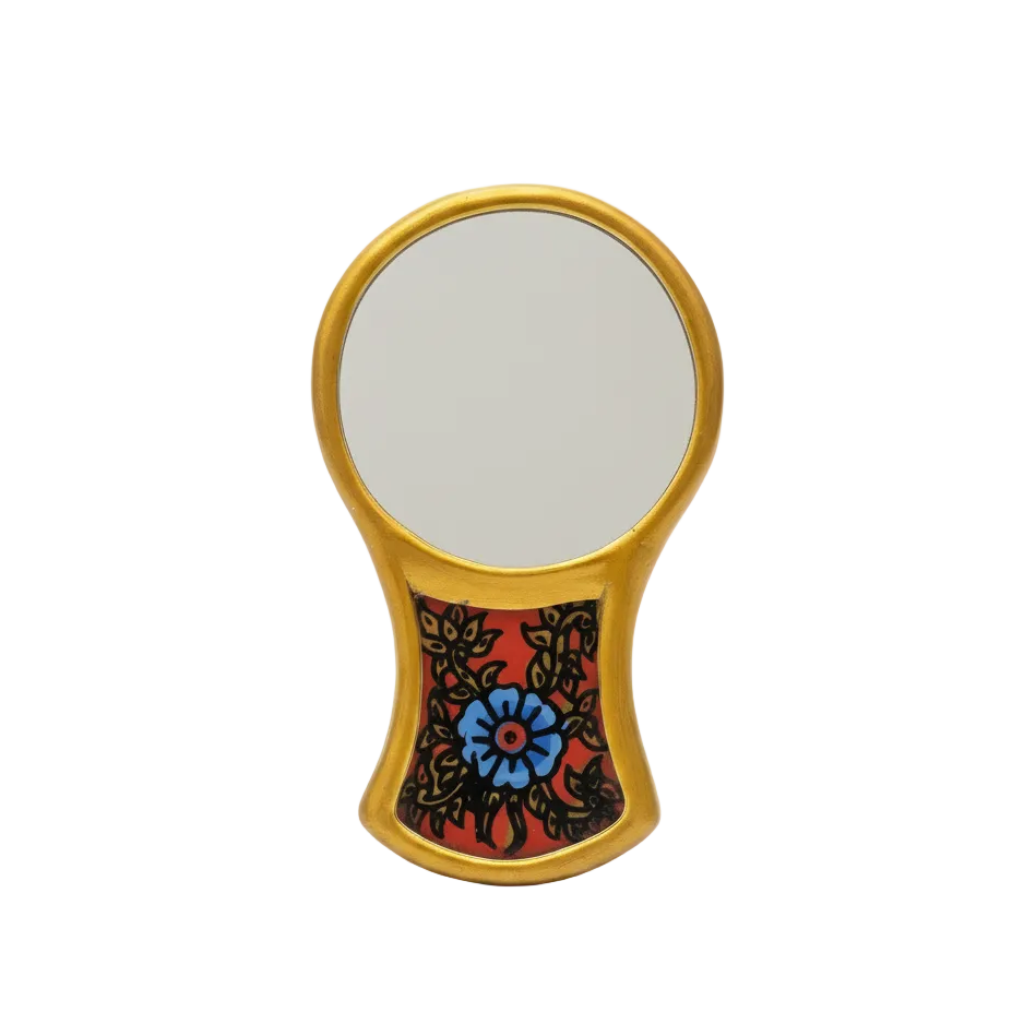 Handmade Mirror Carnelian with Blue Flowers