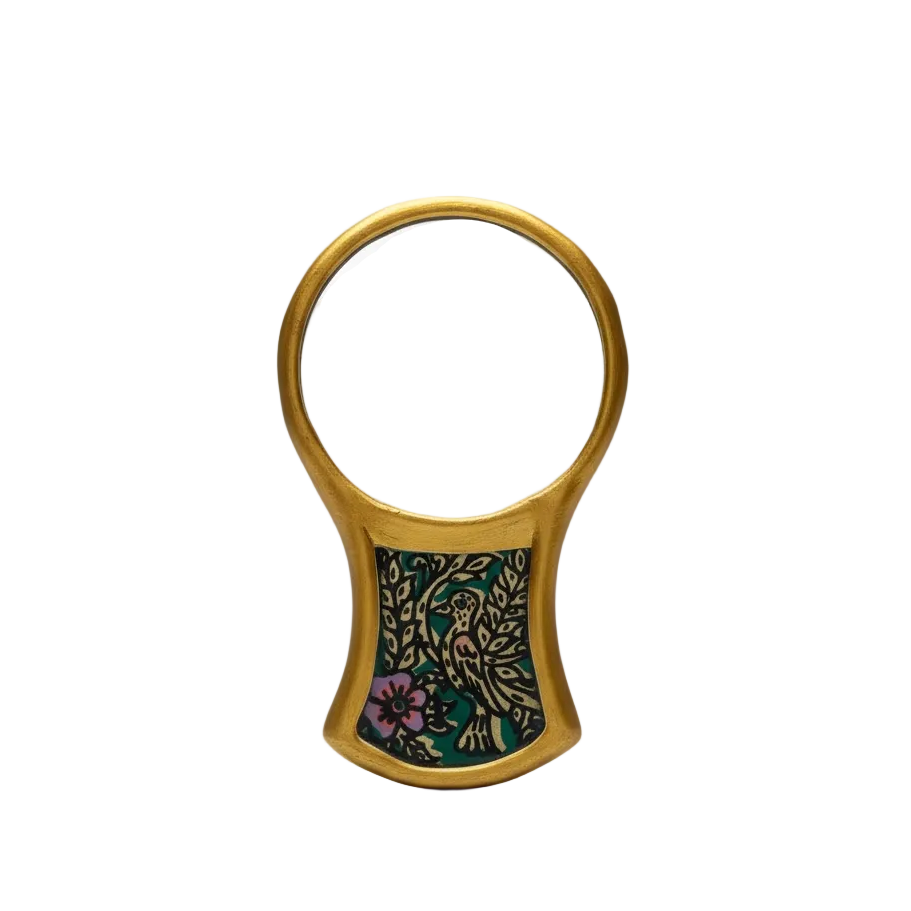 Handmirror Dark Green with Purple Flowers