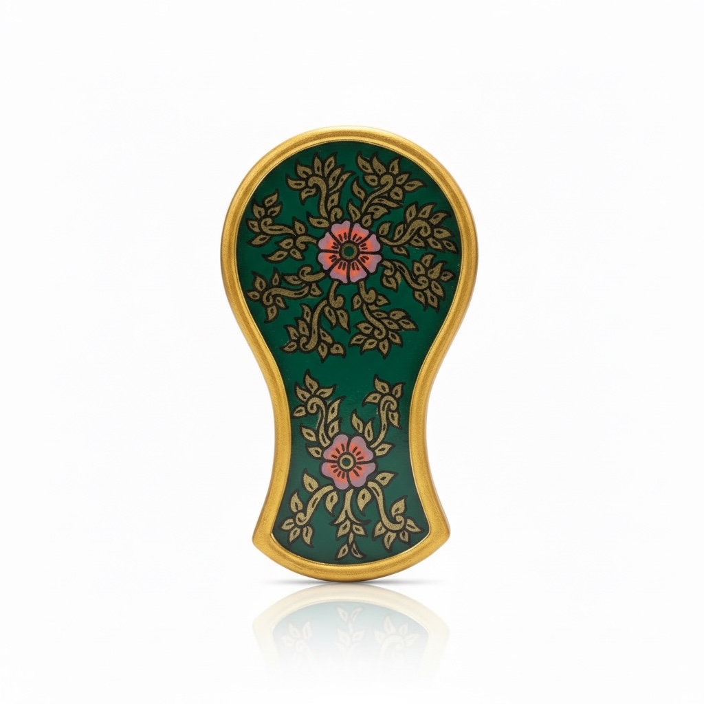 Handmirror Dark Green with Purple Flowers