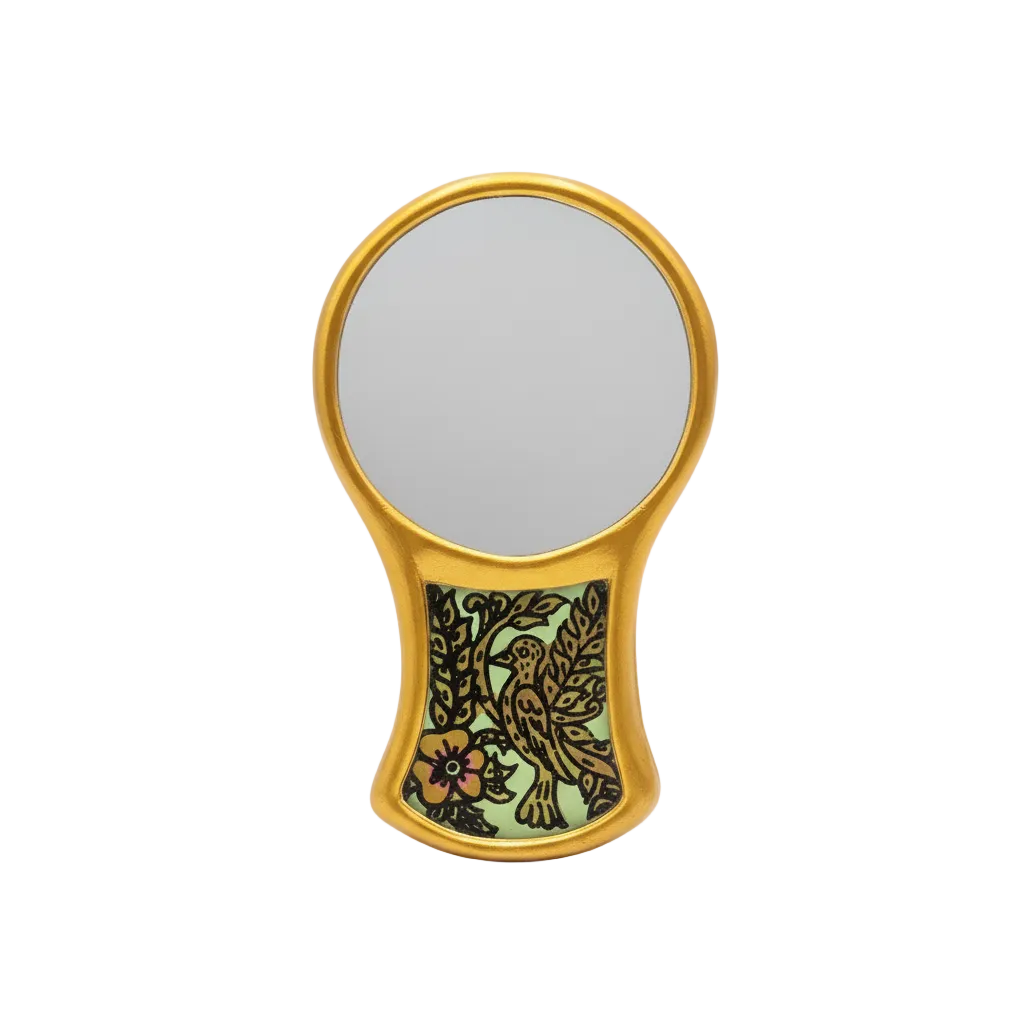 Handmirror Green with Brown Flowers