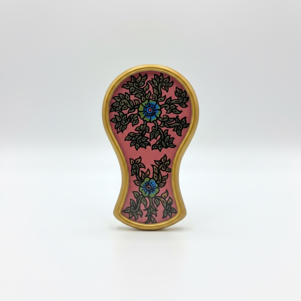 Handmirror Pink with Green Flowers