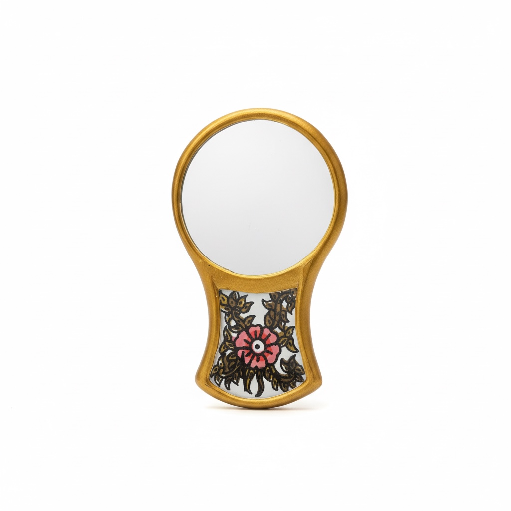 Handmirror White with Rose Flowers