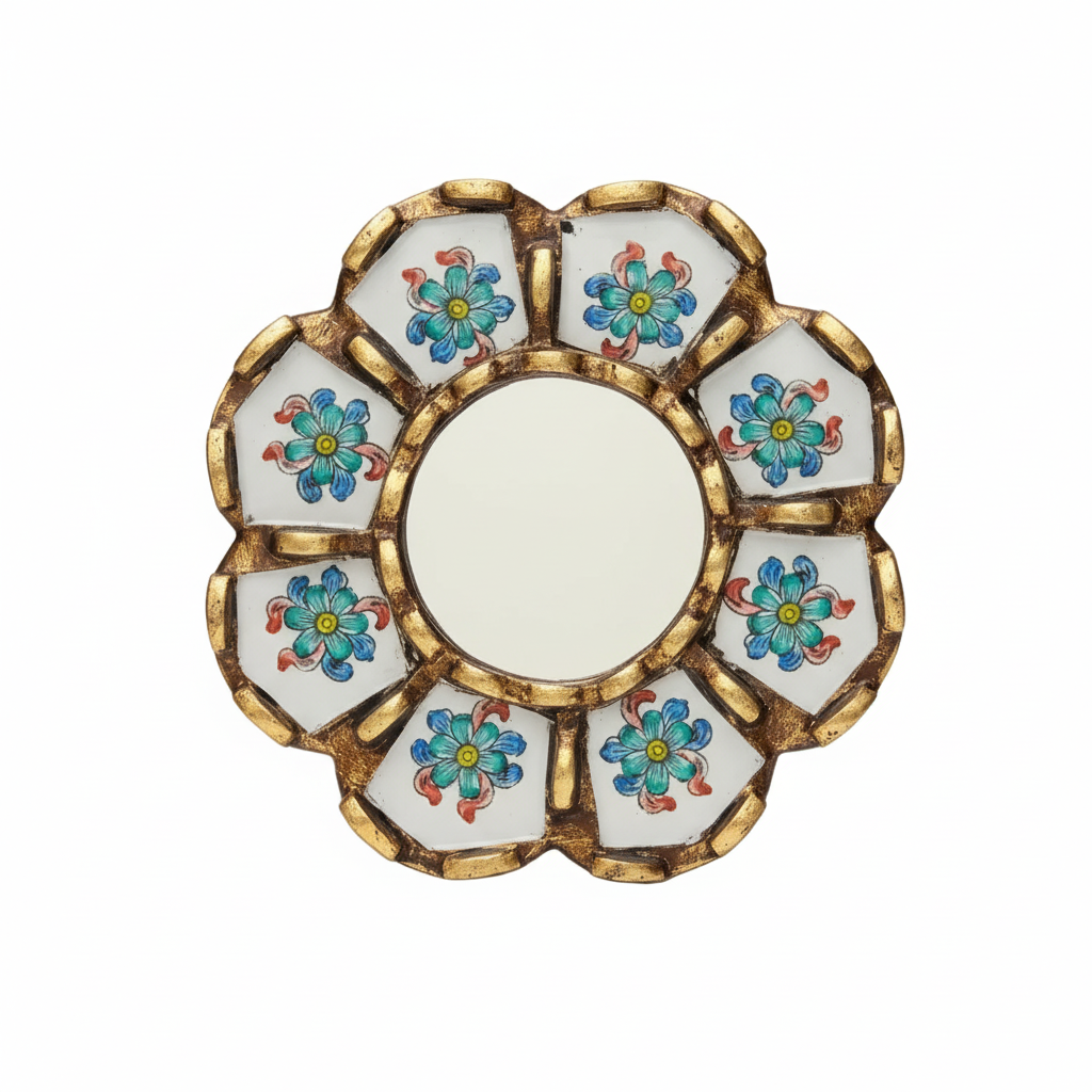 Medium White Mirror with Blue Flowers