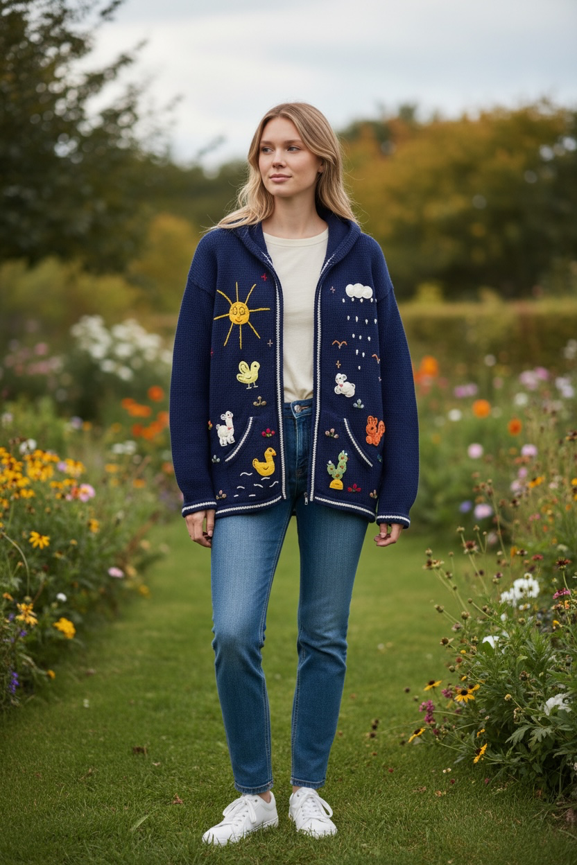 Navy Adult Cardigan with Hood