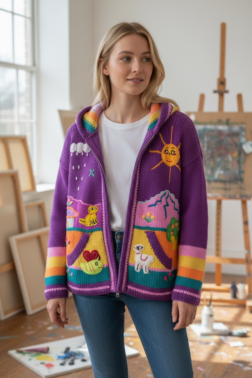 Purple Adult Cardigan with Hood