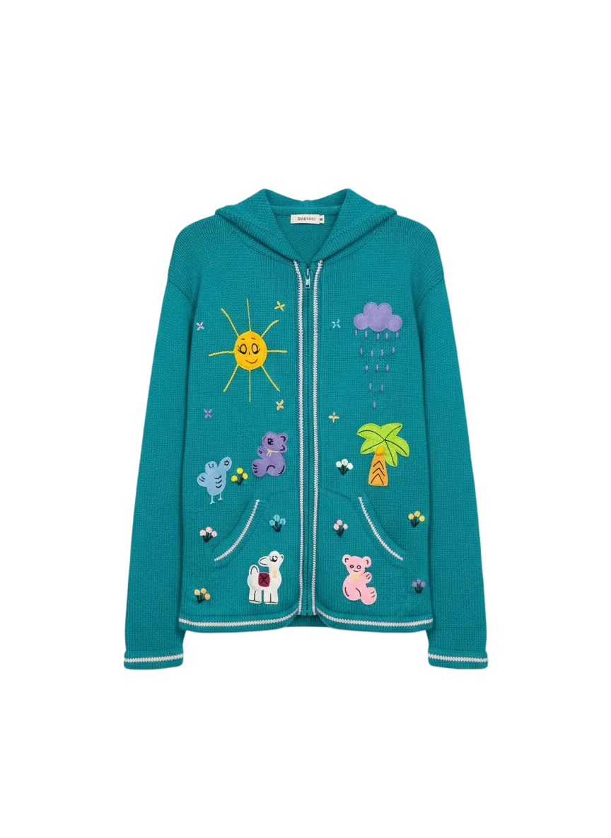 Turquoise Green Adult Cardigan with Hood